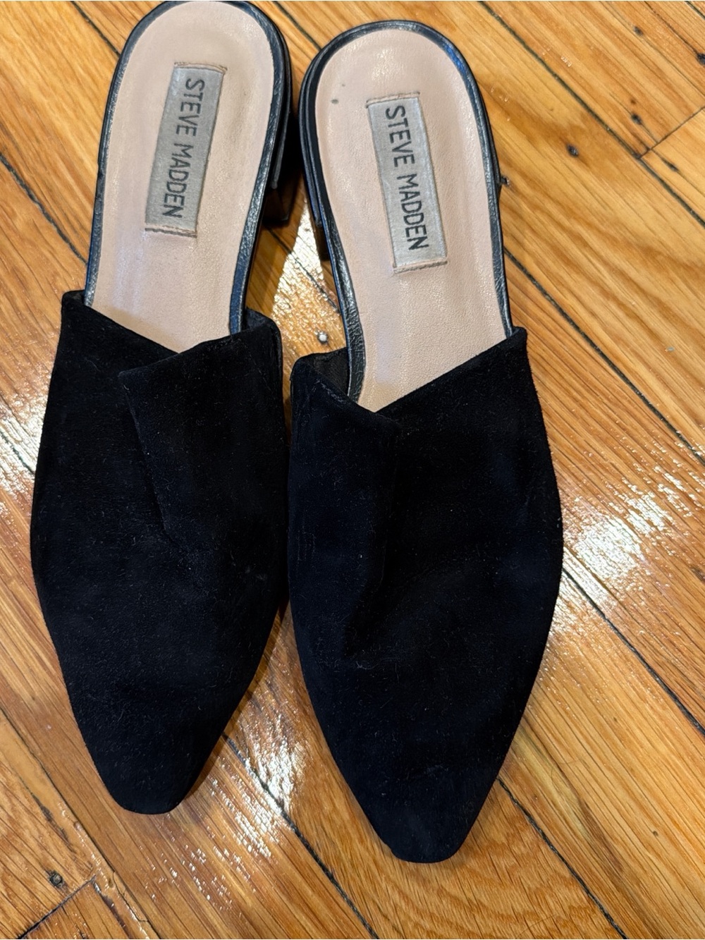 Steve Madden Black Suede Pointed Slip-On Mules